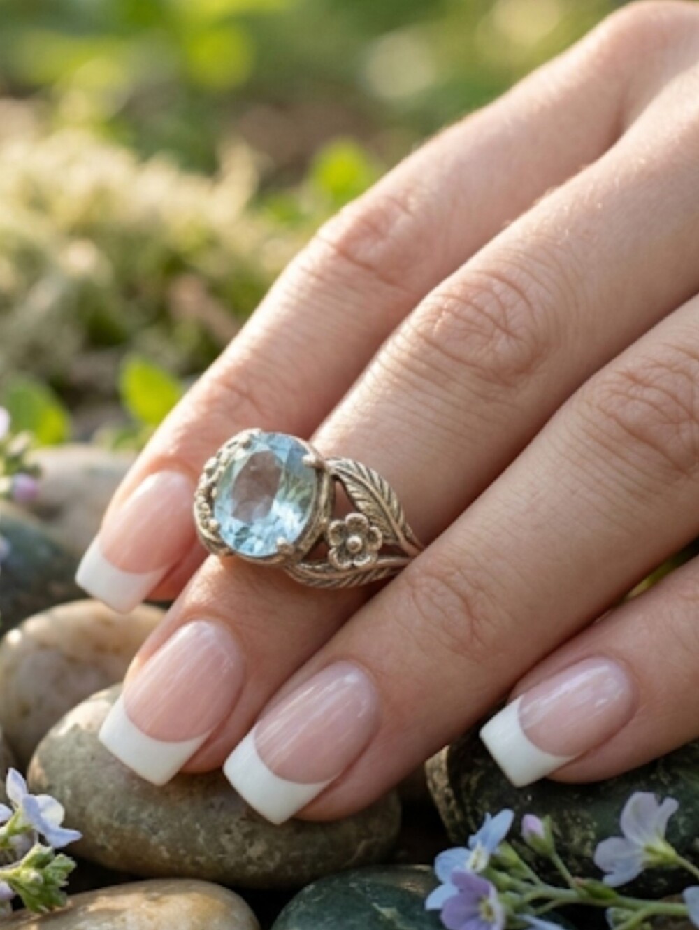 KABANA 925 Vintage Sterling Silver  Statement Ring 2.5 Carat Blue Topaz Sz 6.5